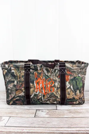 Natural Camo with Brown Trim Collapsible Haul-It-All Basket with Mesh Pockets