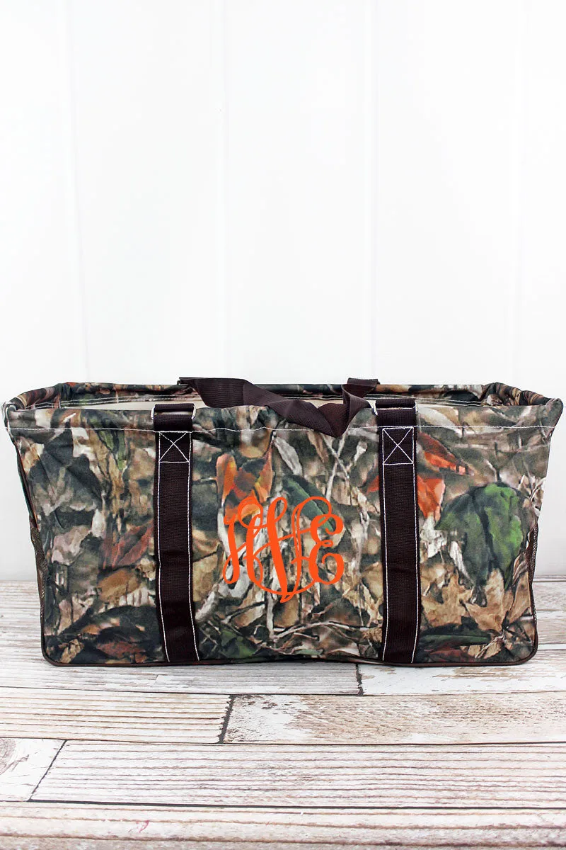 Natural Camo with Brown Trim Collapsible Haul-It-All Basket with Mesh Pockets