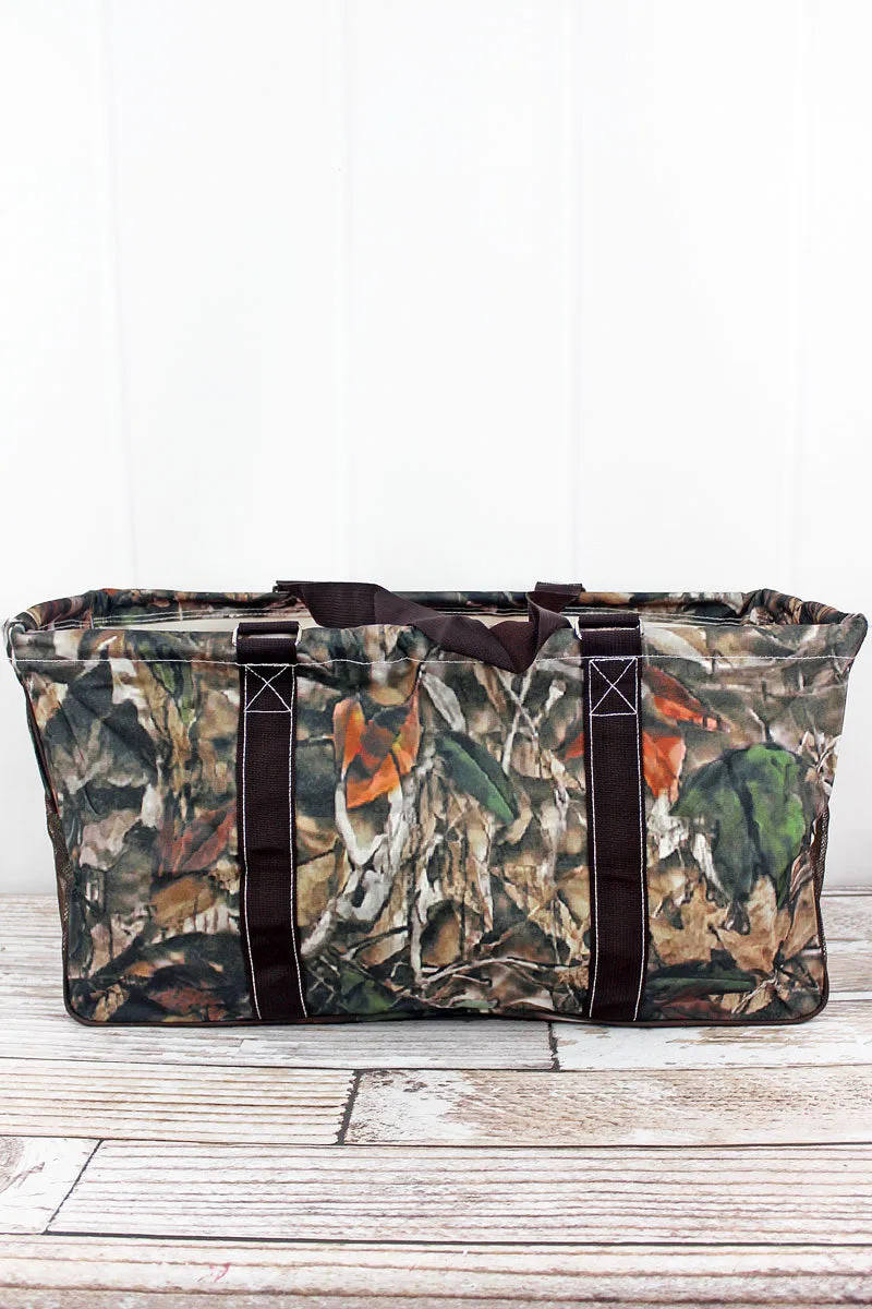 Natural Camo with Brown Trim Collapsible Haul-It-All Basket with Mesh Pockets