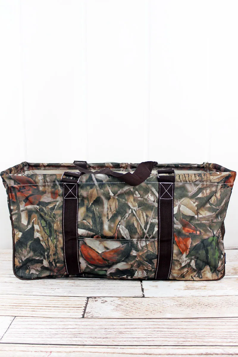 Natural Camo with Brown Trim Collapsible Haul-It-All Basket with Mesh Pockets