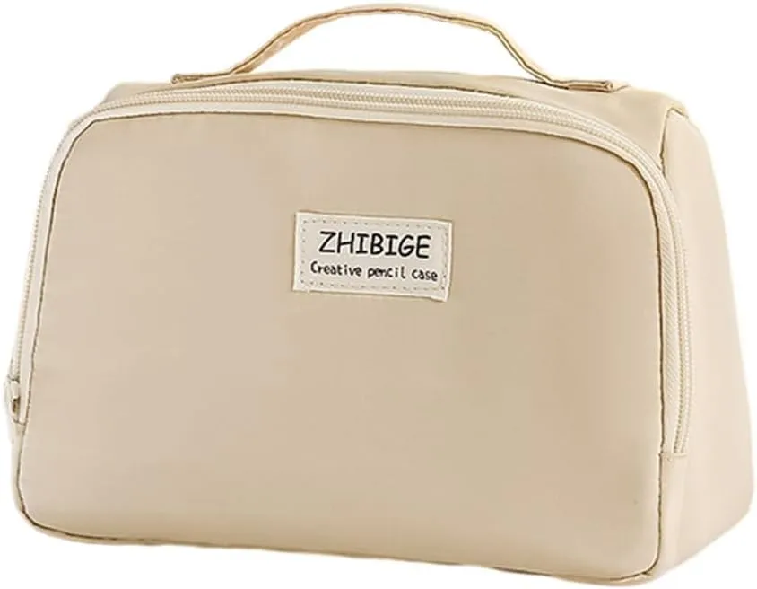 NEW Large Capacity Pencil Case Pen Bag, Handheld Pencil Pouch, Pencil Bag Stationery Storage Pencil Pouch, Multi-slot Pen Bag for Teen Student College Office Adults, Beige