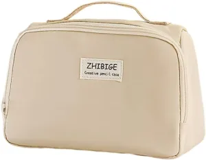 NEW Large Capacity Pencil Case Pen Bag, Handheld Pencil Pouch, Pencil Bag Stationery Storage Pencil Pouch, Multi-slot Pen Bag for Teen Student College Office Adults, Beige