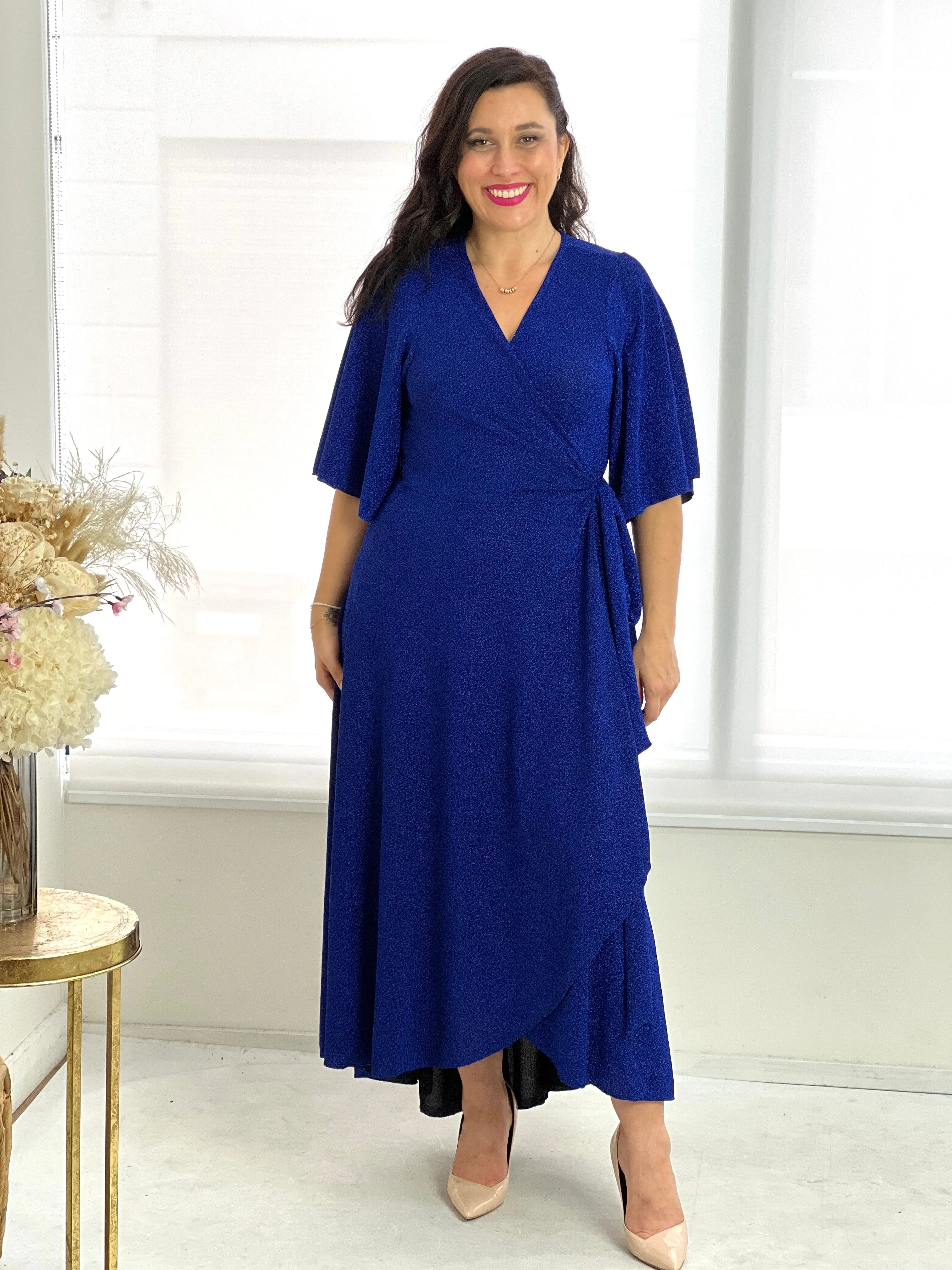 Parker Royal Glitter Wrap Dress