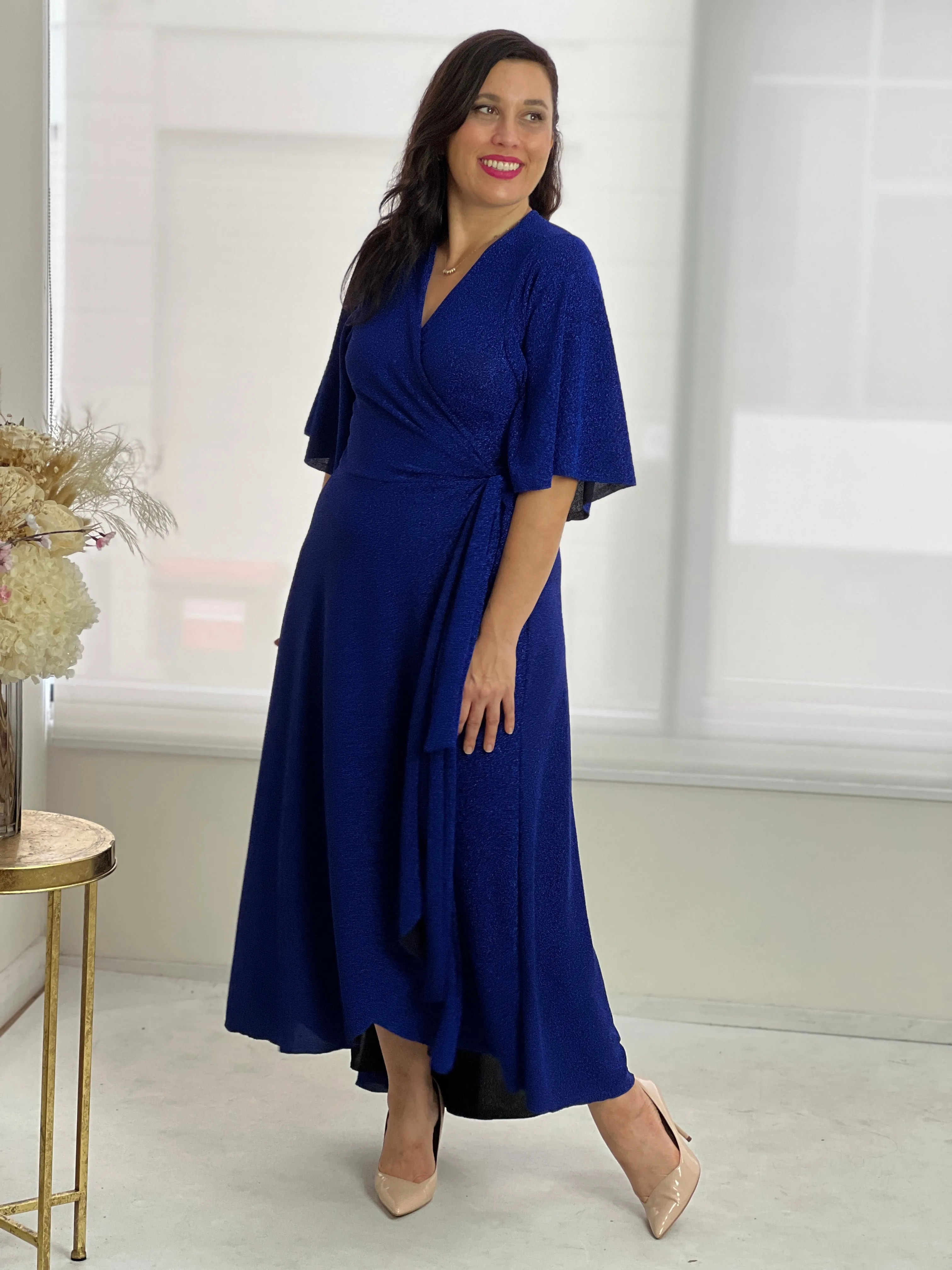 Parker Royal Glitter Wrap Dress