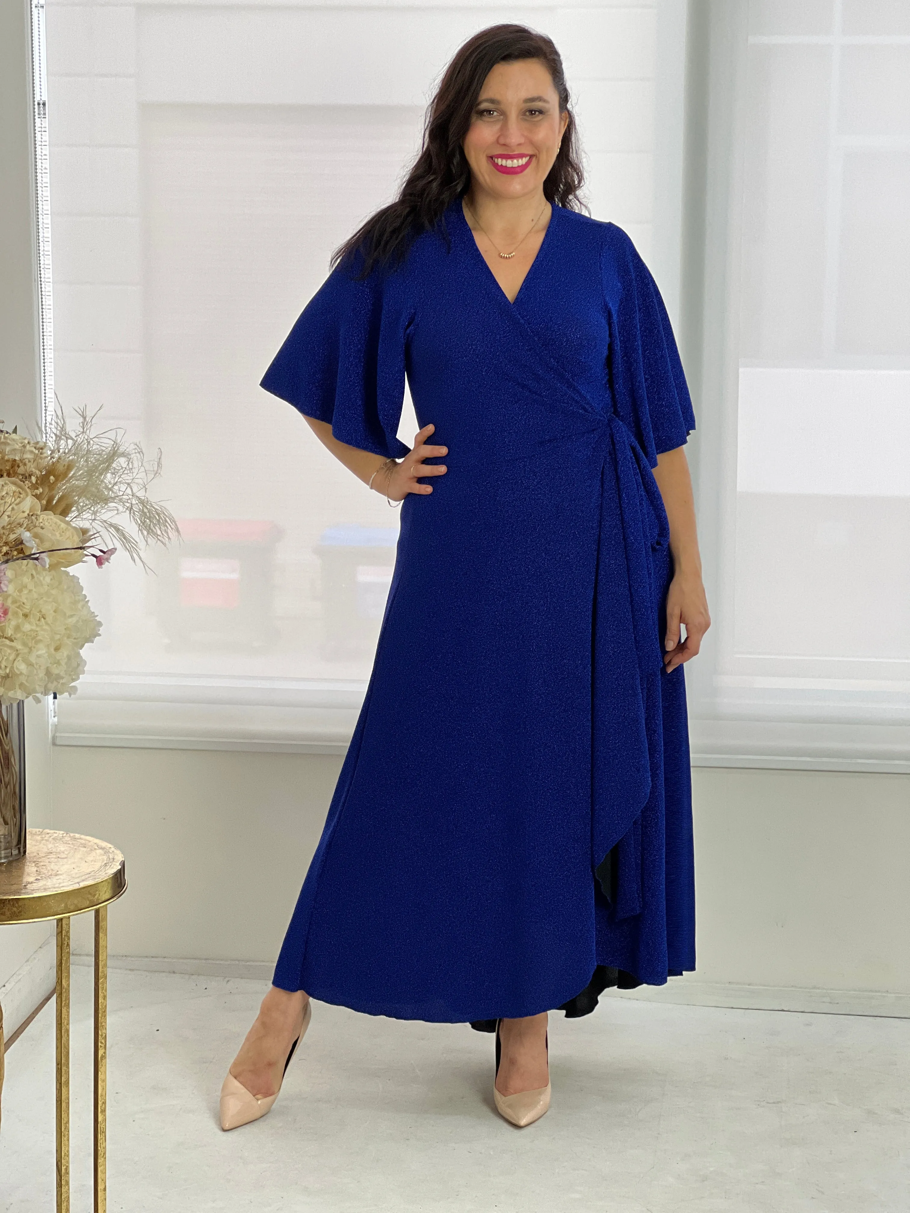 Parker Royal Glitter Wrap Dress