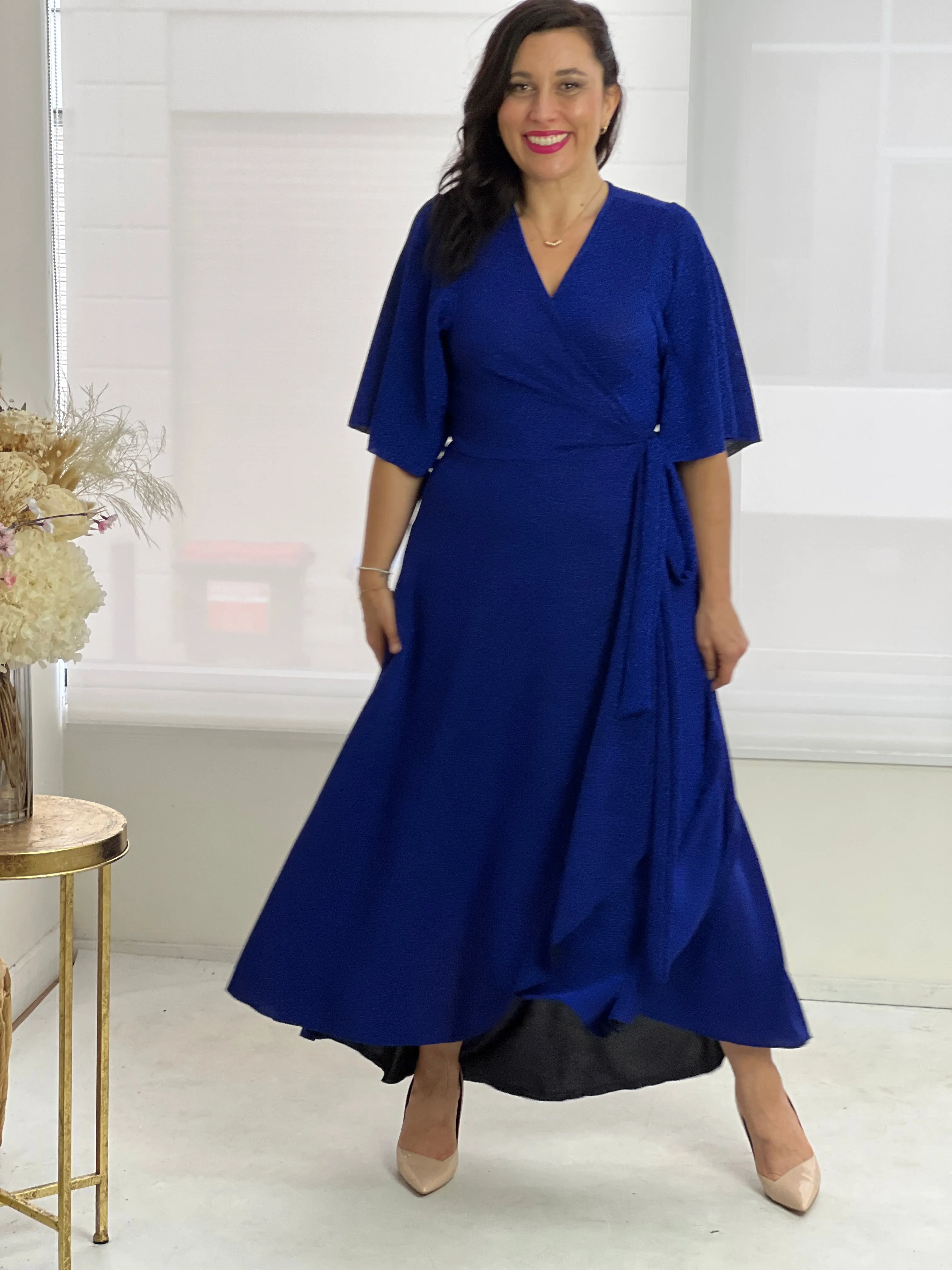 Parker Royal Glitter Wrap Dress