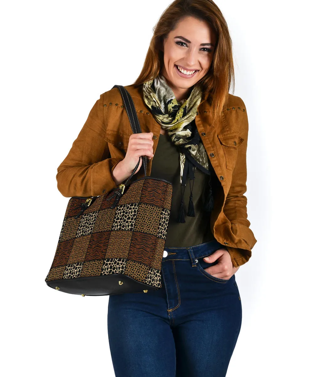 Patchwork Animal Print Pattern Vegan Leather Tote Bag