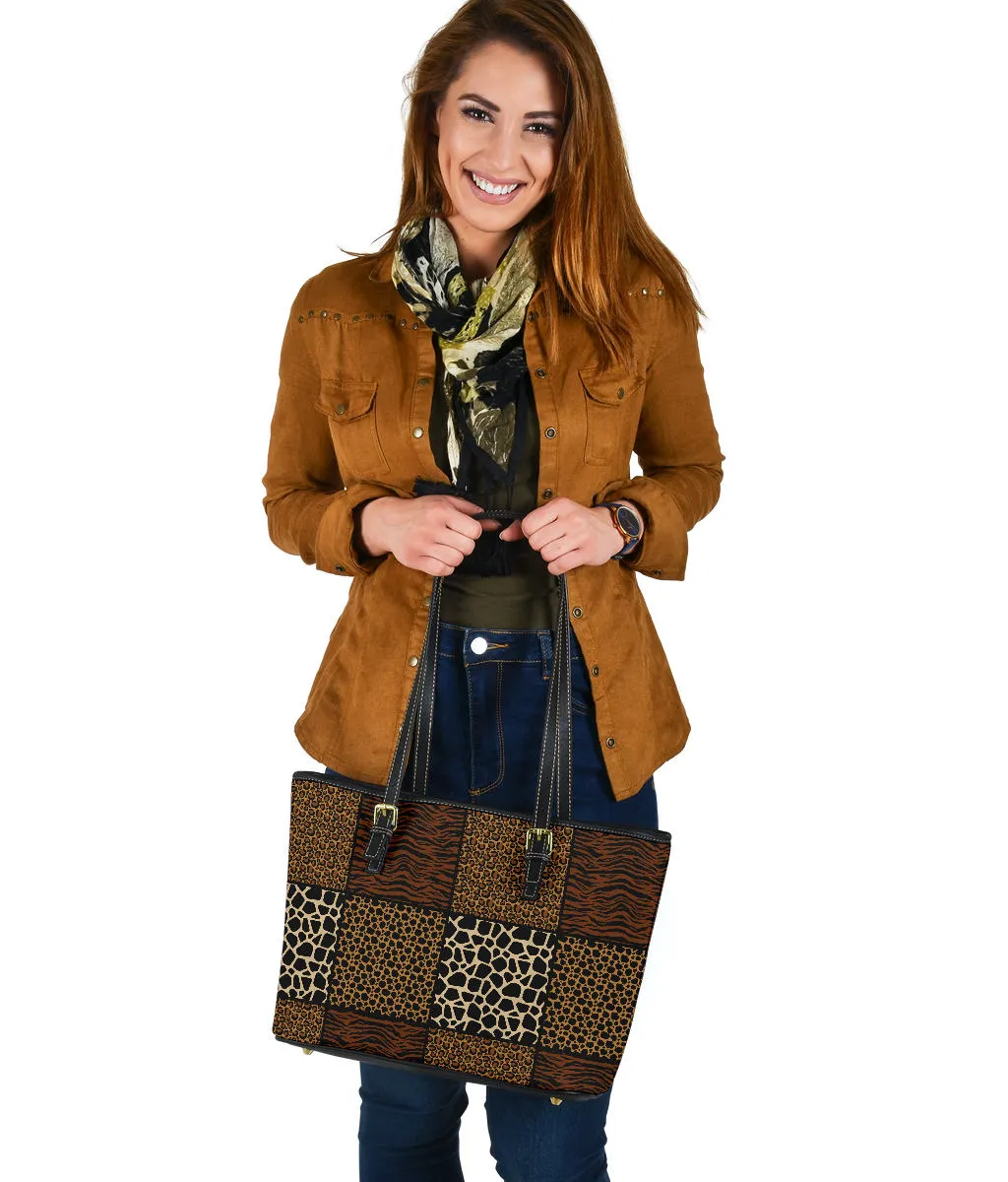 Patchwork Animal Print Pattern Vegan Leather Tote Bag