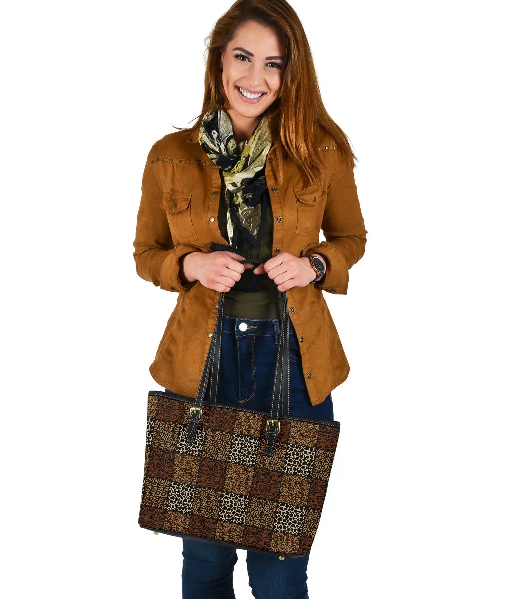 Patchwork Animal Print Pattern Vegan Leather Tote Bag