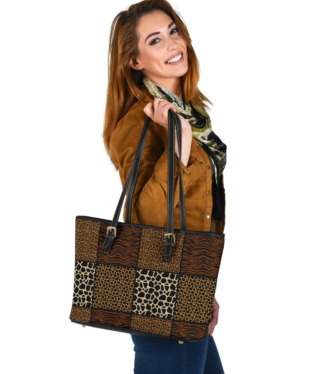 Patchwork Animal Print Pattern Vegan Leather Tote Bag