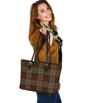 Patchwork Animal Print Pattern Vegan Leather Tote Bag