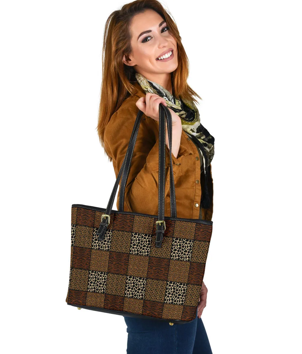 Patchwork Animal Print Pattern Vegan Leather Tote Bag