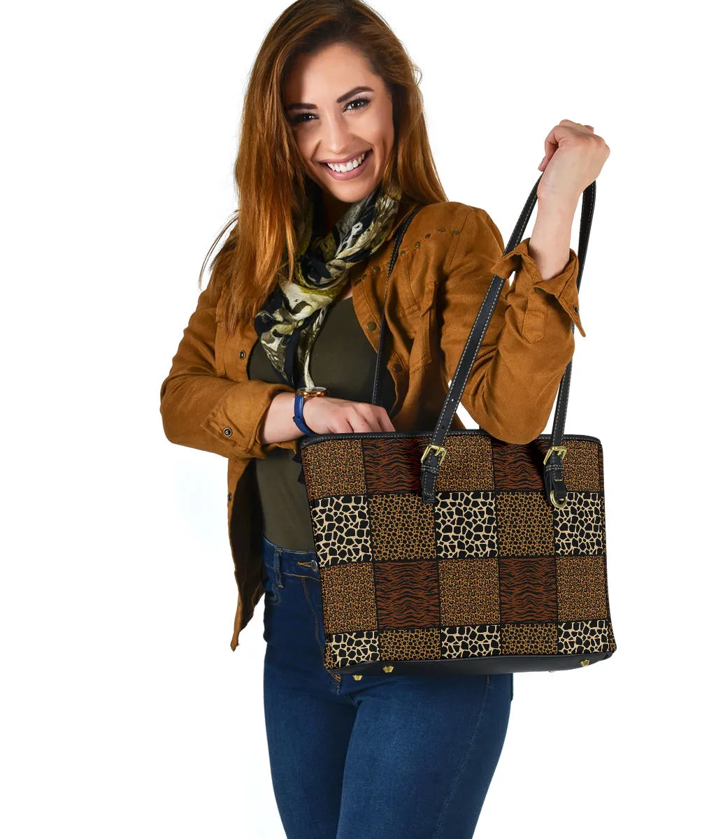 Patchwork Animal Print Pattern Vegan Leather Tote Bag