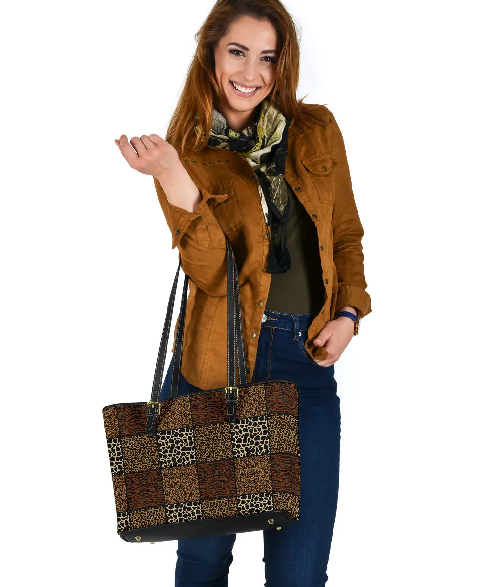 Patchwork Animal Print Pattern Vegan Leather Tote Bag