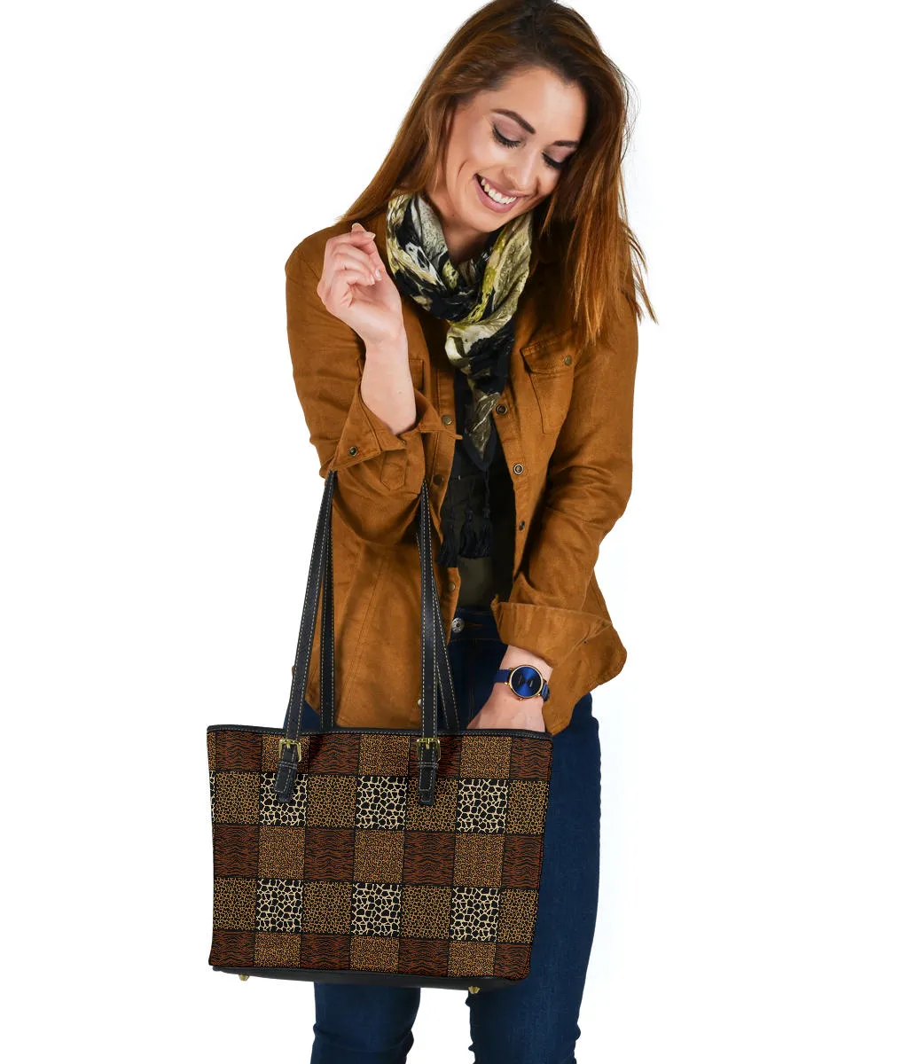 Patchwork Animal Print Pattern Vegan Leather Tote Bag