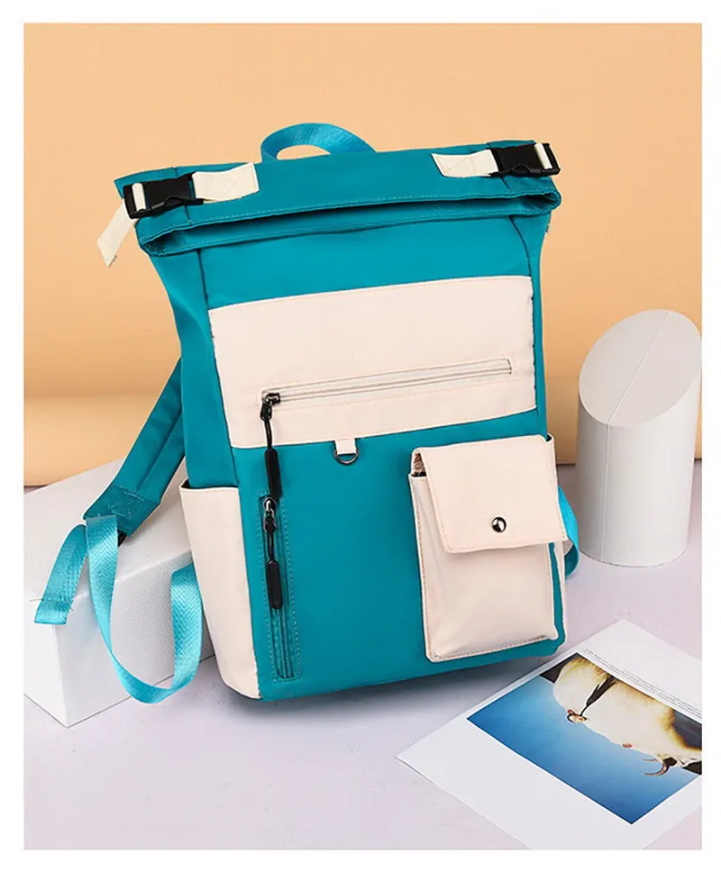 Patchwork Large Capacity Rolltop Women's Backpack