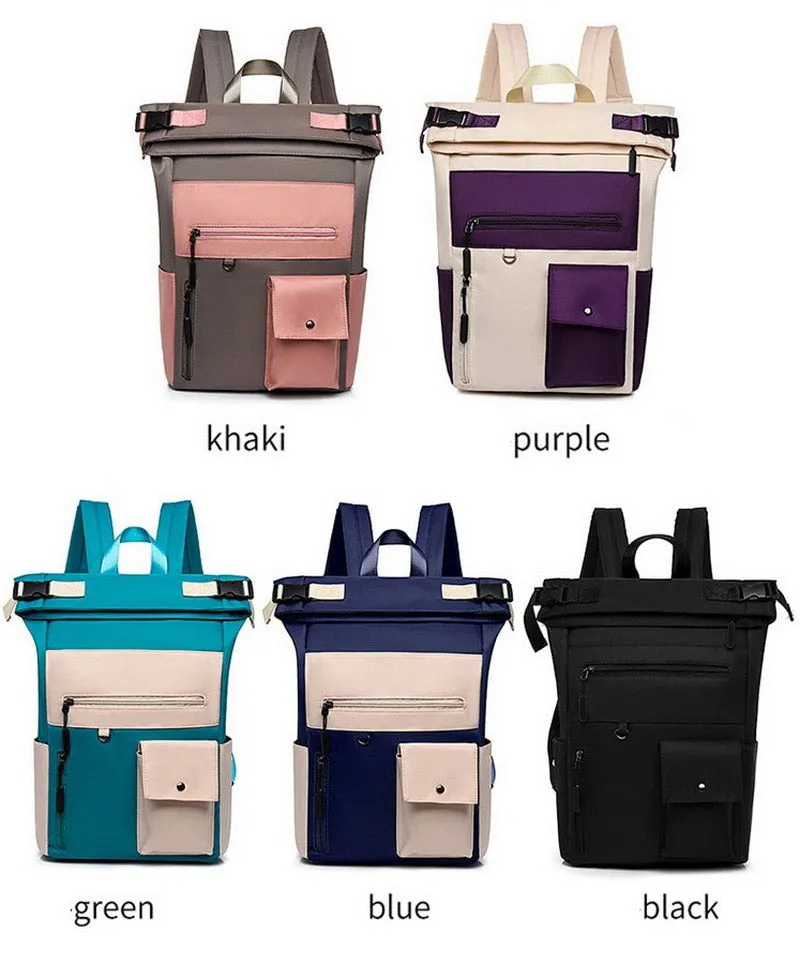 Patchwork Large Capacity Rolltop Women's Backpack