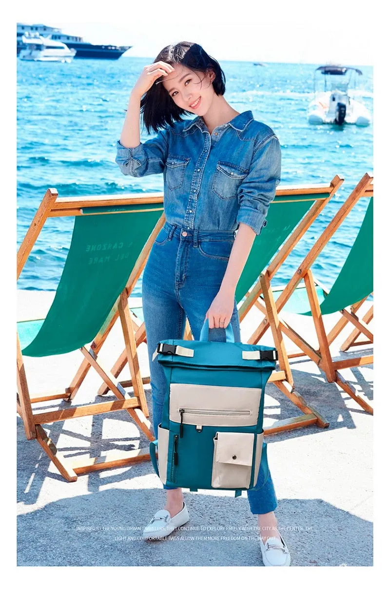 Patchwork Large Capacity Rolltop Women's Backpack