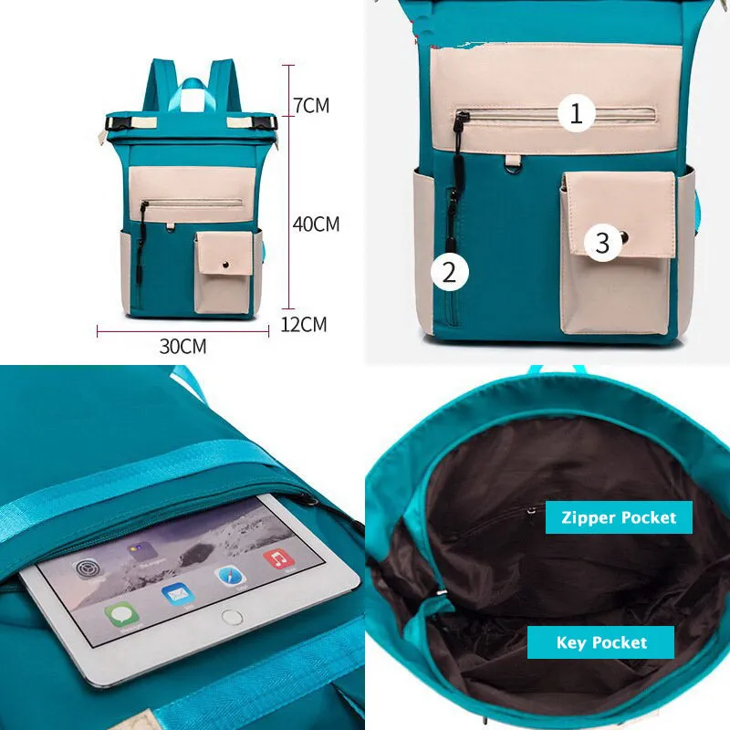 Patchwork Large Capacity Rolltop Women's Backpack