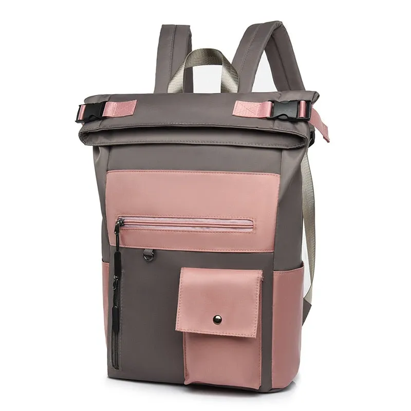 Patchwork Large Capacity Rolltop Women's Backpack