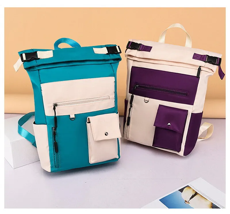 Patchwork Large Capacity Rolltop Women's Backpack