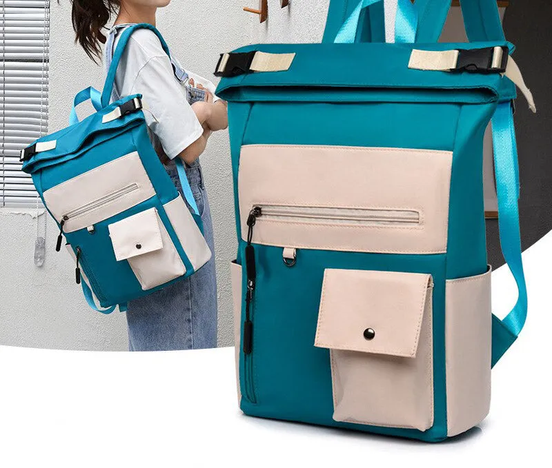 Patchwork Large Capacity Rolltop Women's Backpack