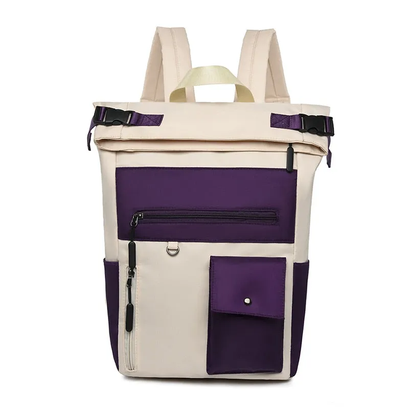 Patchwork Large Capacity Rolltop Women's Backpack