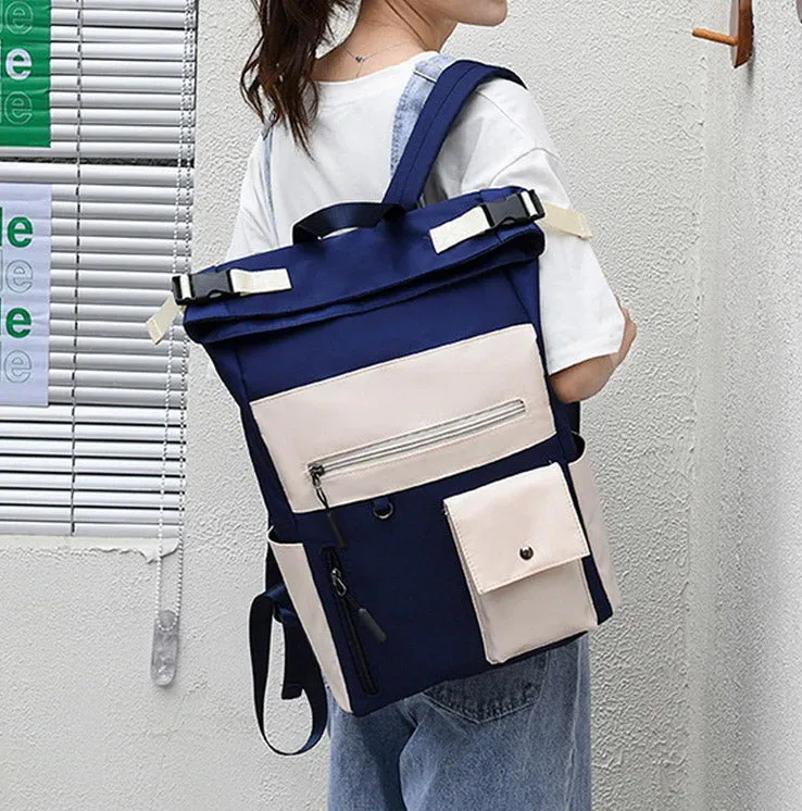Patchwork Large Capacity Rolltop Women's Backpack