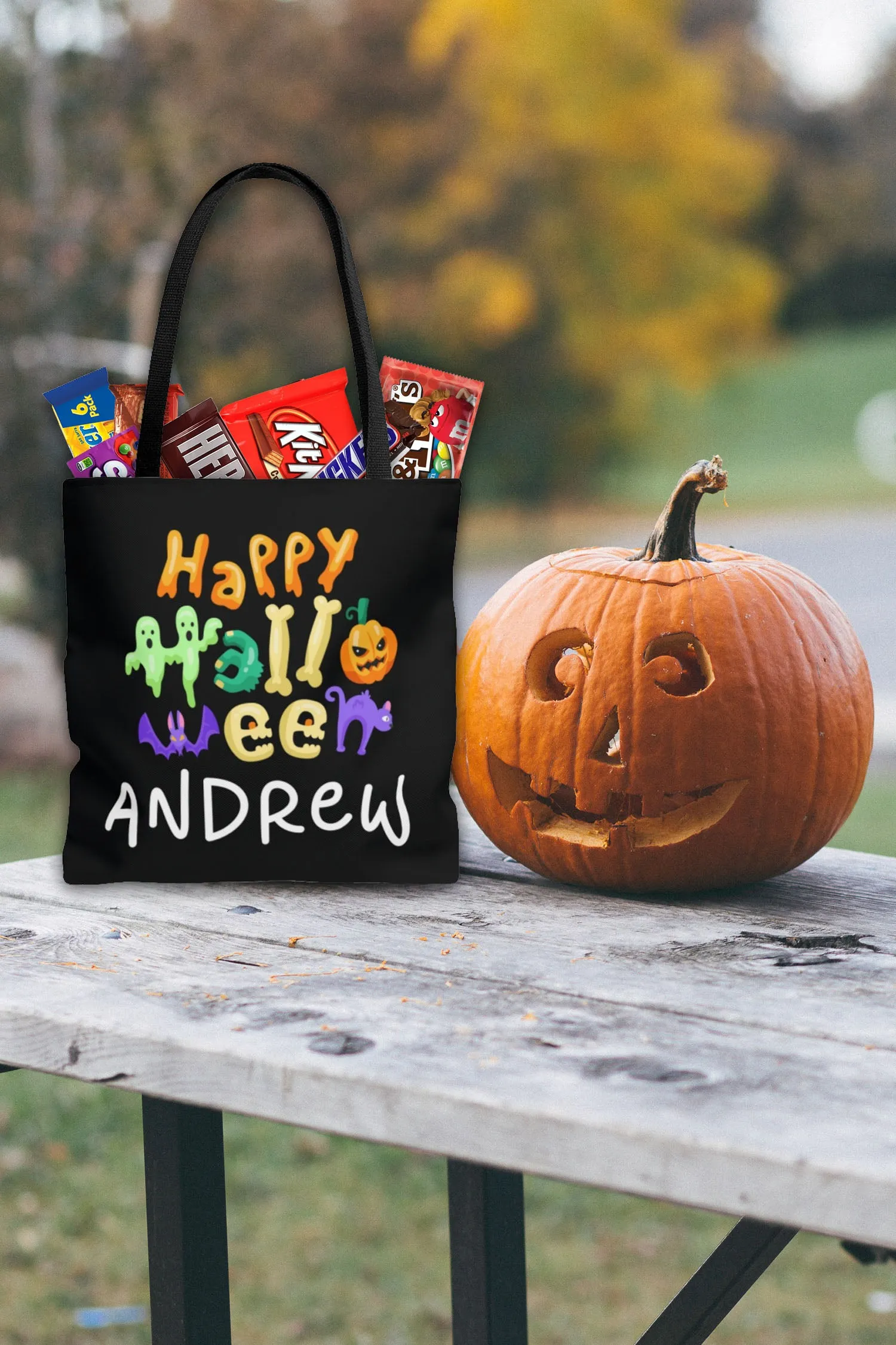 Personalized Halloween Trick Or Treat Bag, Kids Halloween Tote Bag - Happy Halloween Too
