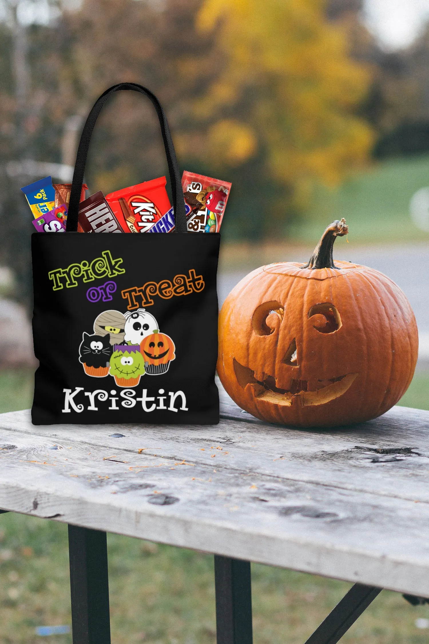 Personalized Halloween Trick Or Treat Bag, Kids Halloween Tote Bag - Spooky Cupcakes
