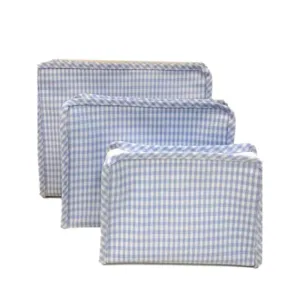Personalized Nylon Mist Gingham Set of 3 Pouches