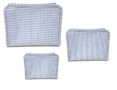 Personalized Nylon Mist Gingham Set of 3 Pouches