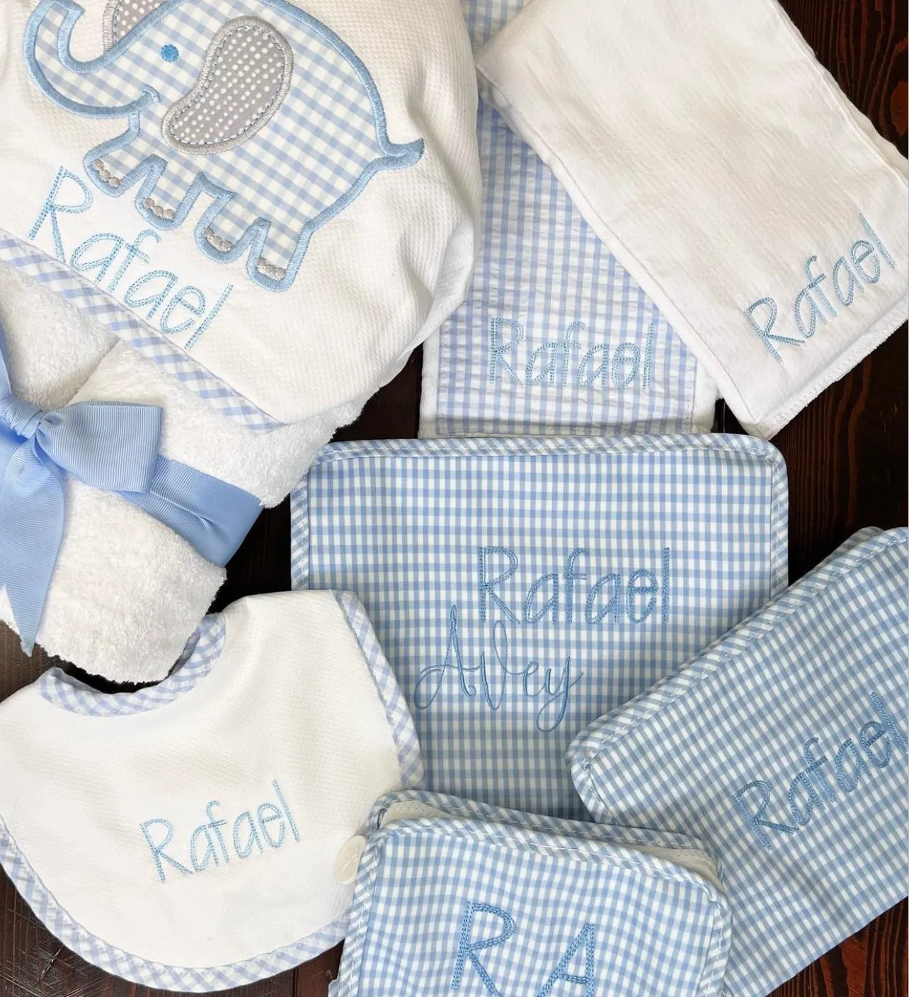 Personalized Nylon Mist Gingham Set of 3 Pouches