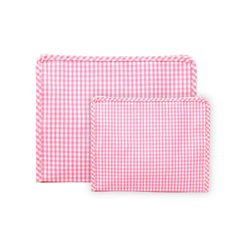 Personalized Nylon Pink Gingham Duet Pouches