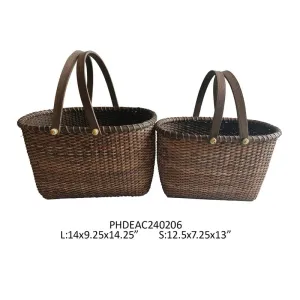 Rattan Carriage Baskets, Set Of 2