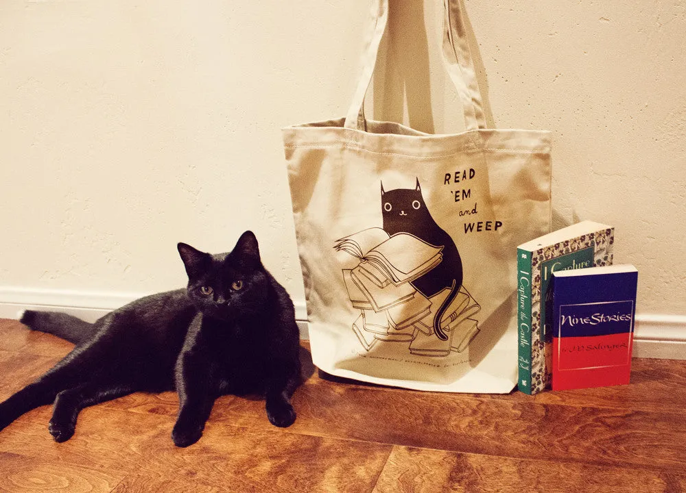 Read 'Em and Weep - Black Cat Book Tote
