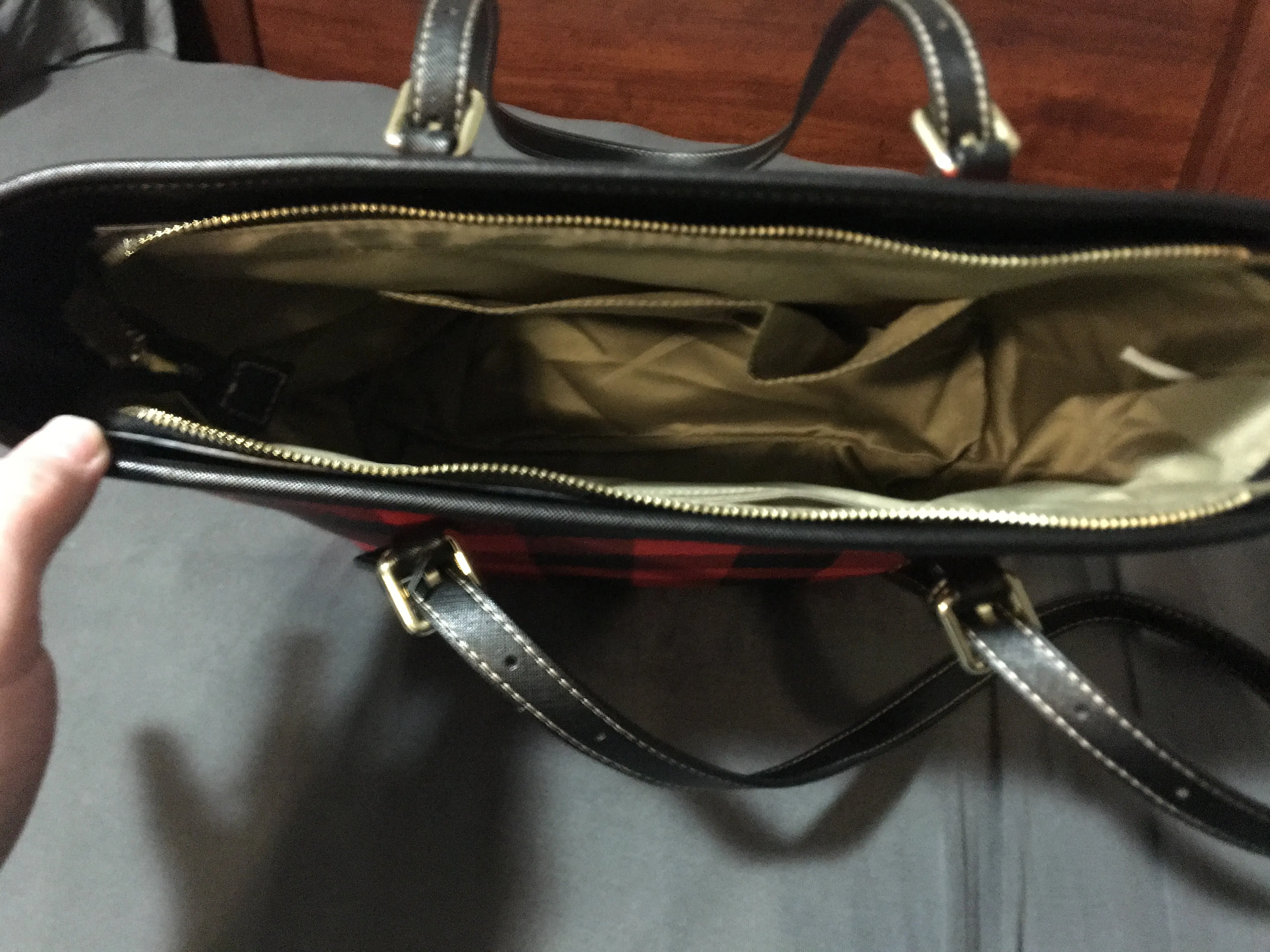Red Buffalo Plaid Vegan Leather Tote Bag