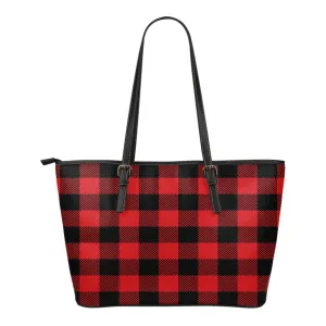 Red Buffalo Plaid Vegan Leather Tote Bag
