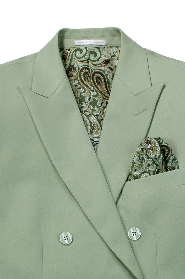 Sage Slim Fit Double Breasted 2 Piece Suit with Flexible Elastic Waistband