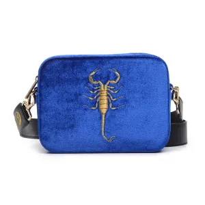 SCORPION EMBROIDERED VELVET CROSSBODY BAG (BLUE)