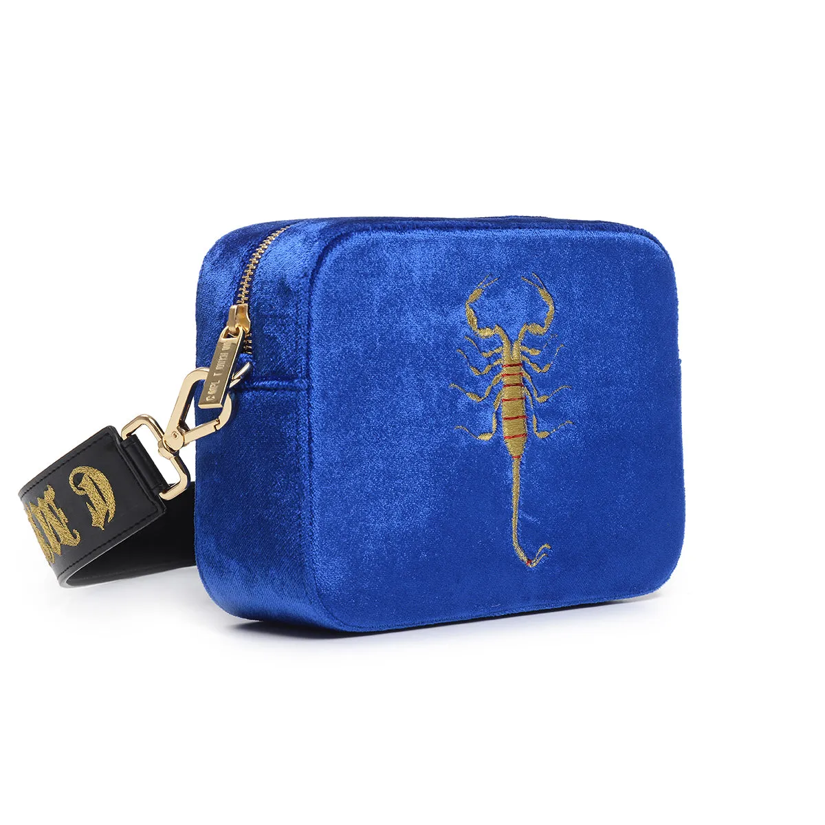 SCORPION EMBROIDERED VELVET CROSSBODY BAG (BLUE)