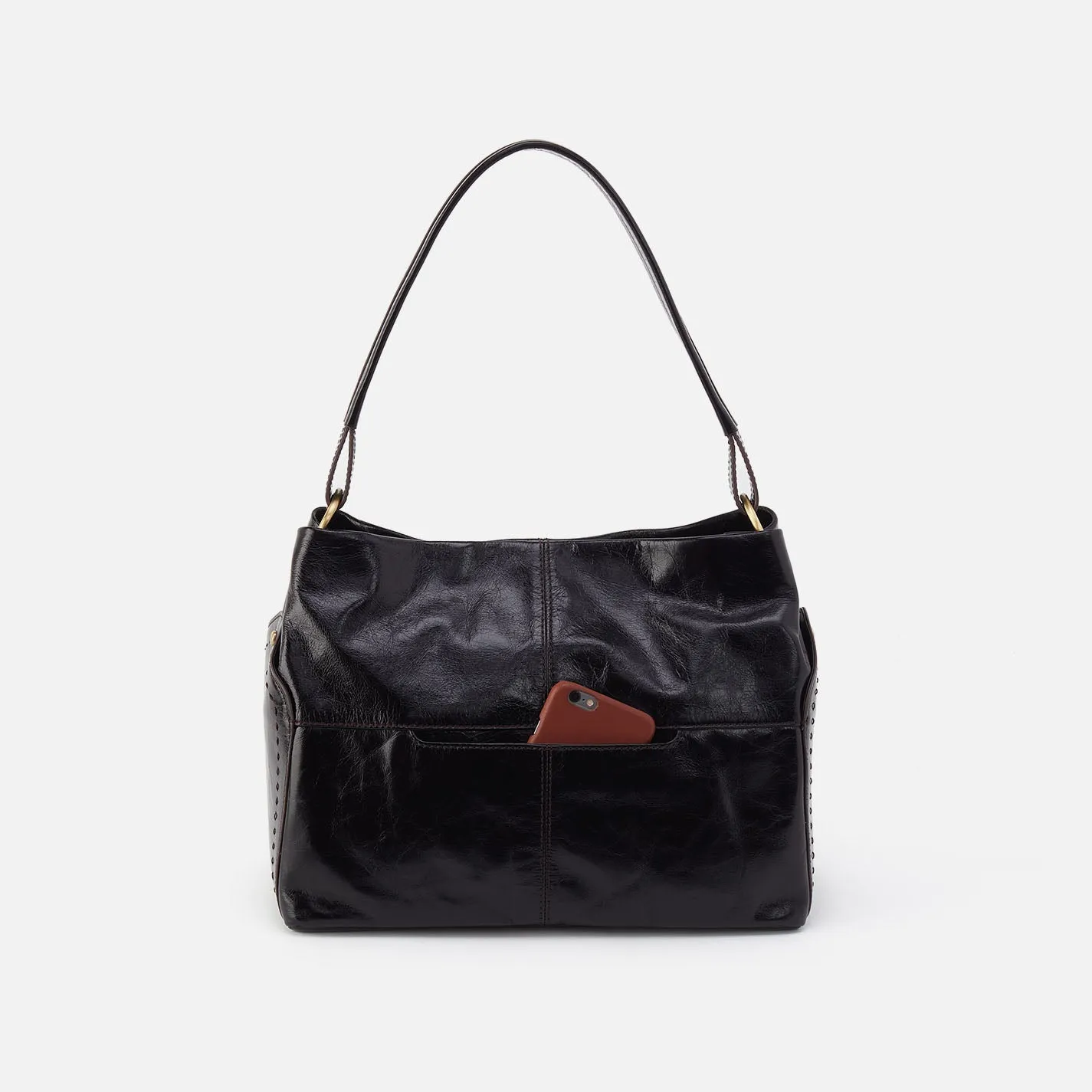 Seneca Shoulder Bag In Polished Leather - Black