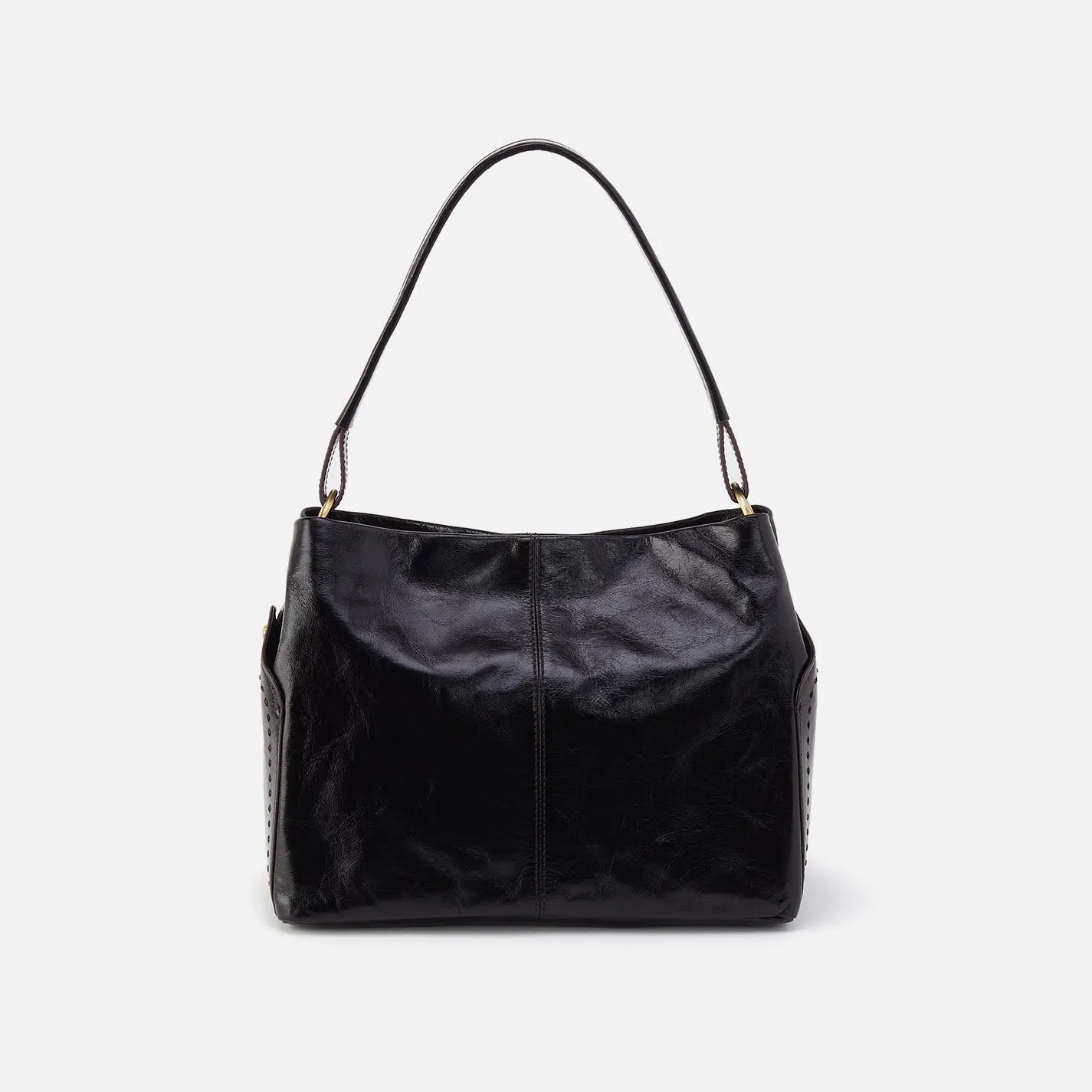 Seneca Shoulder Bag In Polished Leather - Black
