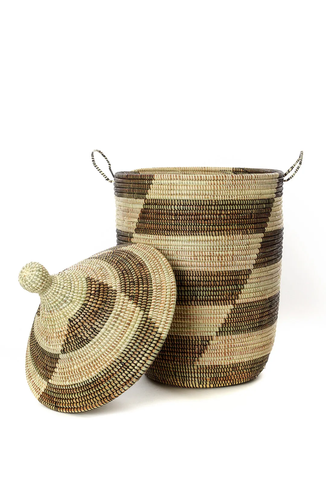 Set of Three Black and Beige Mixed Pattern Hampers