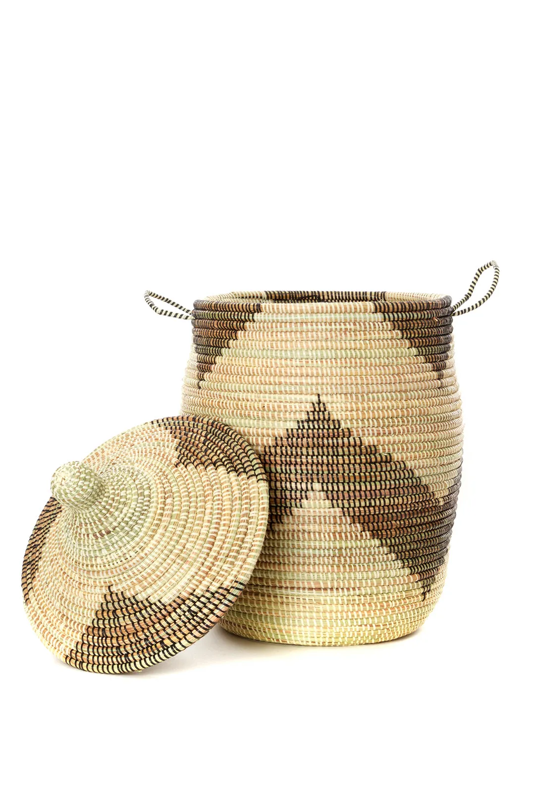 Set of Three Black and Beige Mixed Pattern Hampers