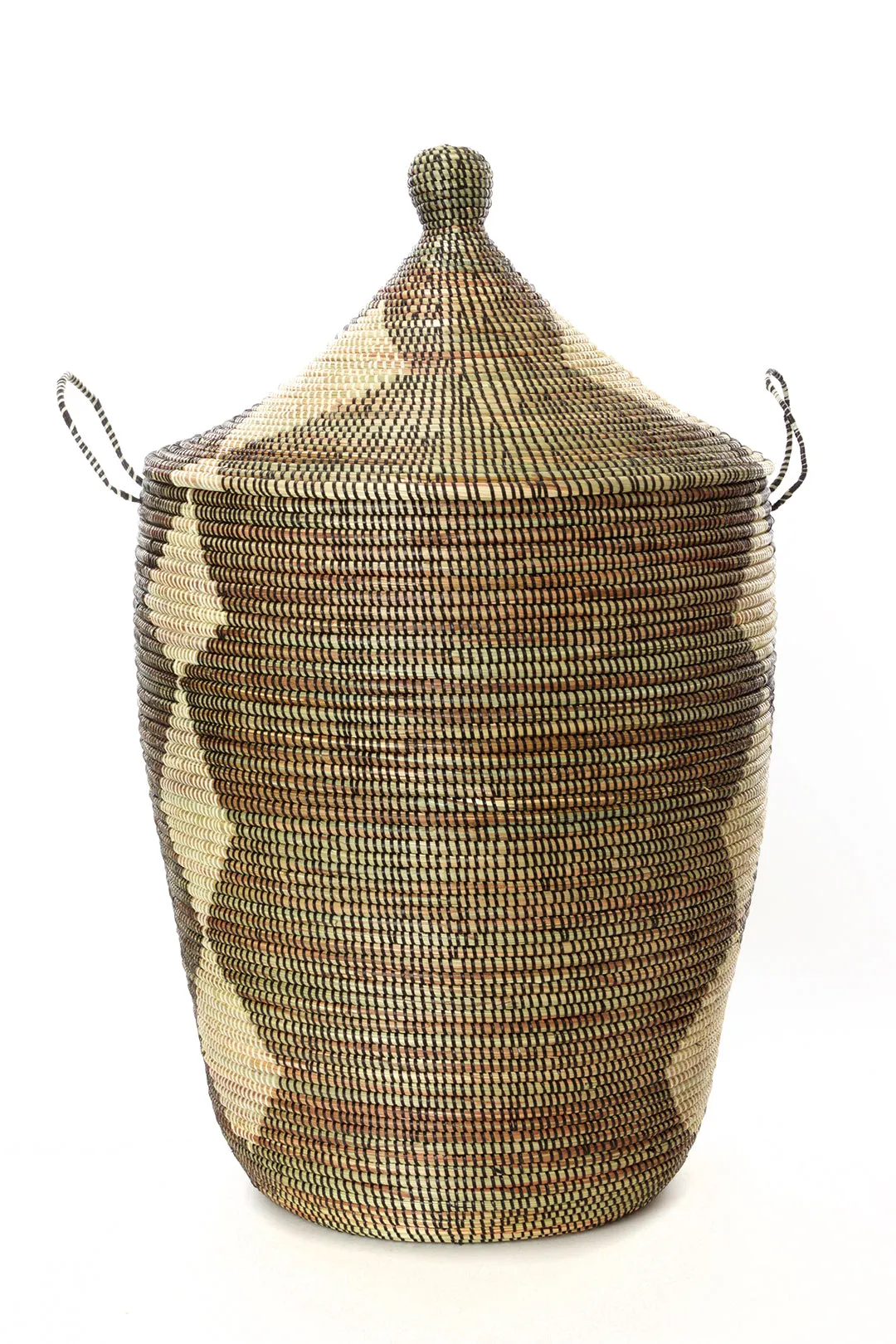 Set of Three Black and Beige Mixed Pattern Hampers