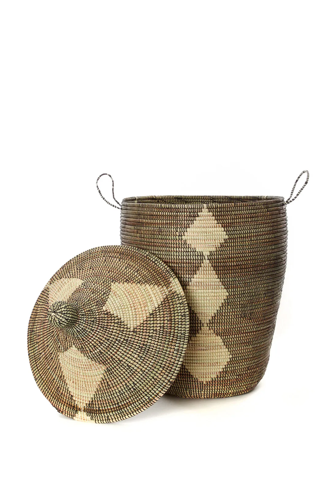 Set of Three Black and Beige Mixed Pattern Hampers