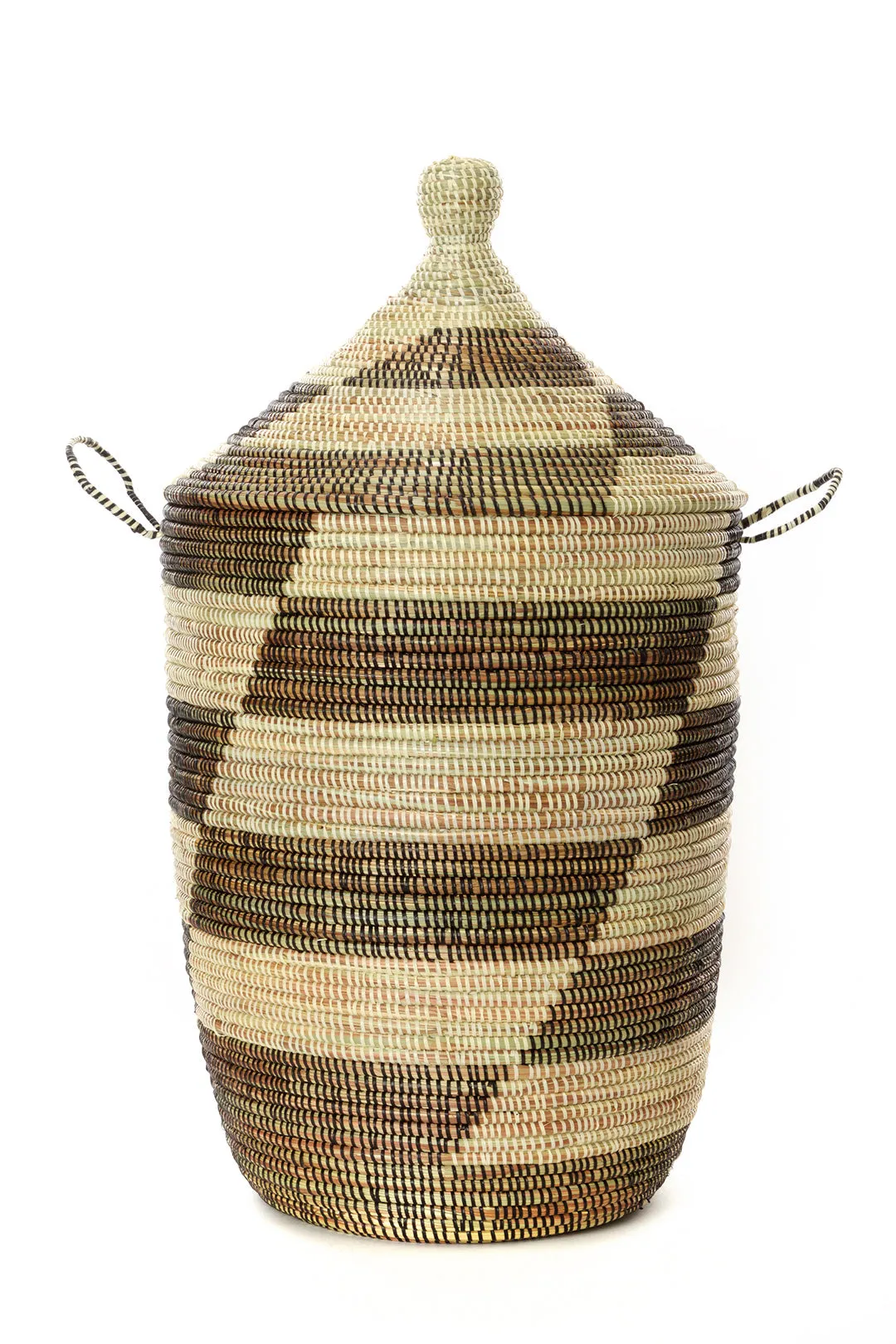 Set of Three Black and Beige Mixed Pattern Hampers