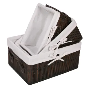 SLPR Rectangular Bamboo Baskets with Leather Handles and Lining (Set of 3) | Farmhouse Rustic Country Style Storage for Closet Bedroom Kitchen Nursery