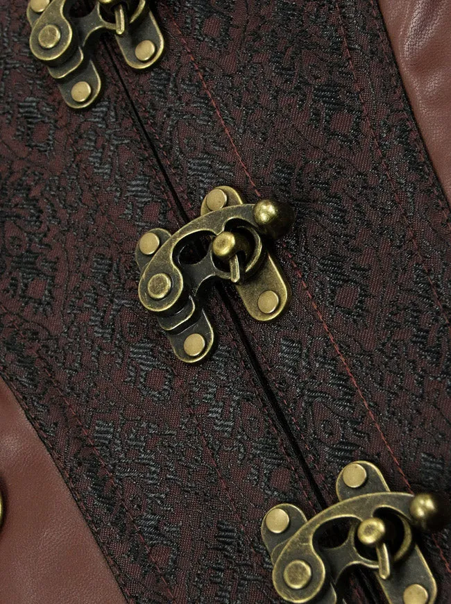 Steel Boned Steampunk Retro Brocade and Leather Overbust Corset with Jacket and Belt
